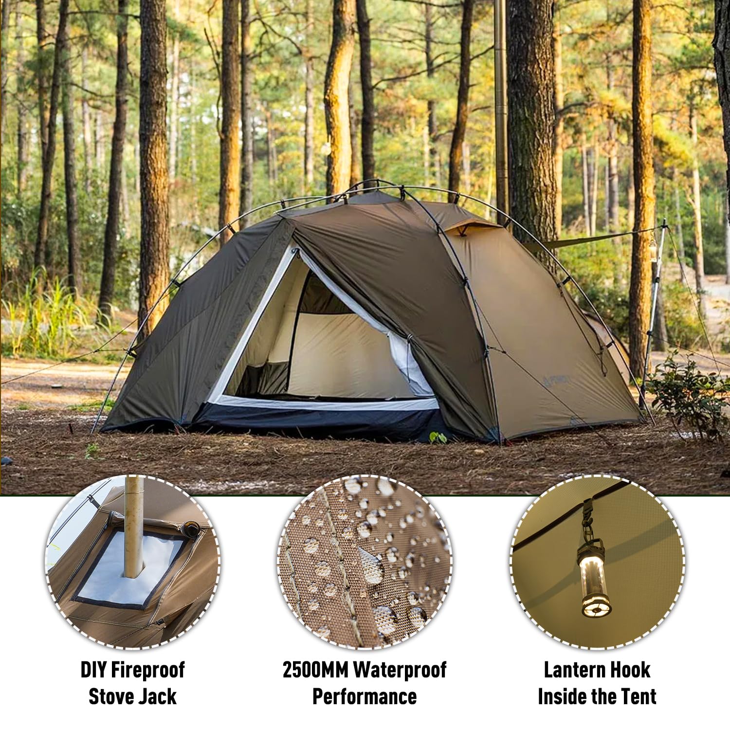 POMOLY Camping Hot Tent Wood Stove Tents, Dune Solo Portable Tents